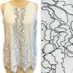 Lace overlay sleeveless blouse tank top keyhole back feminine dressy‎ office y2k